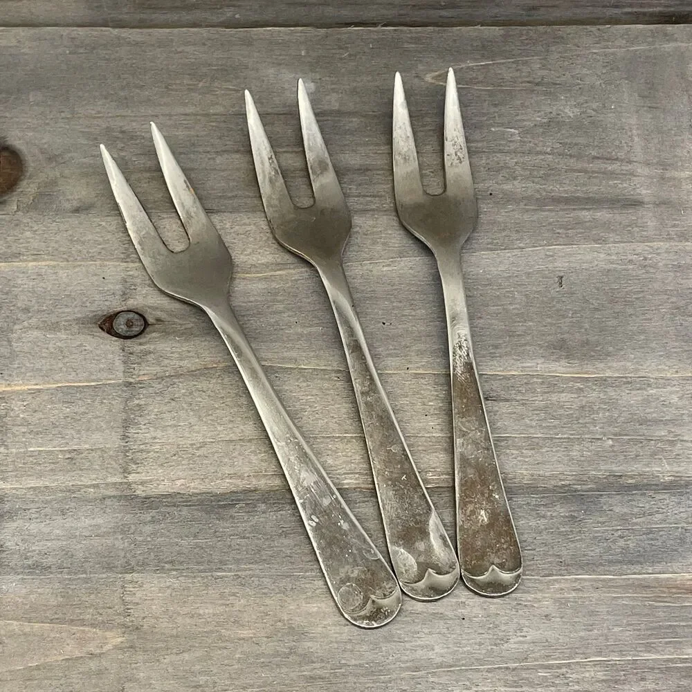 Vintage Set of 3 Silver Plated 2-Prong Appetizer Cocktail Forks Made in England